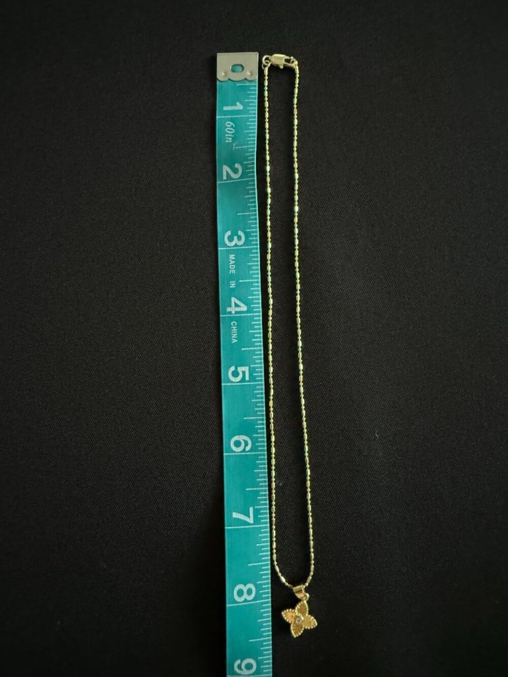 Gold-Tone Four-Petal Flower Pendant Necklace – Bead Bar Chain - Picture 6 of 6